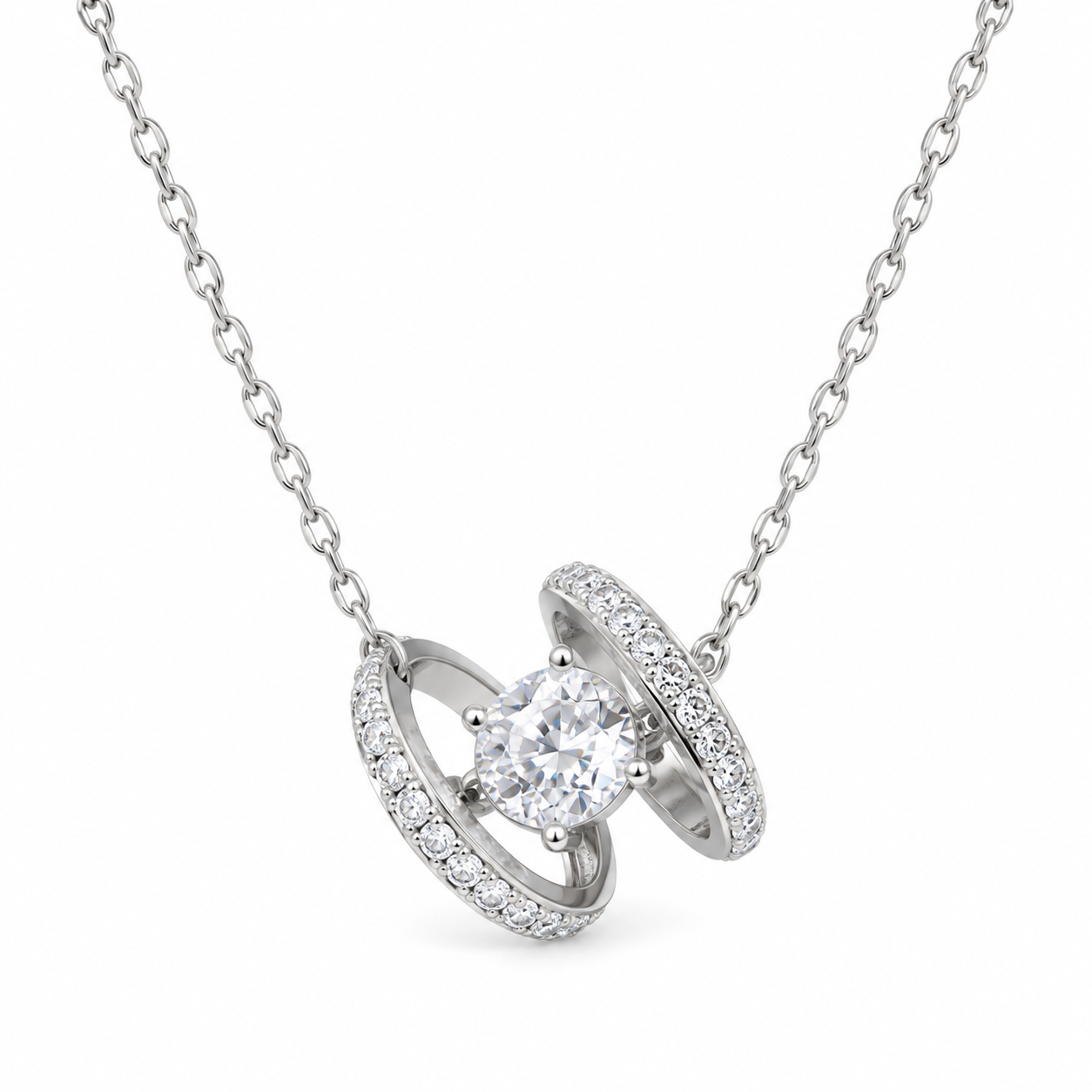 cushion zircon double loop pendant necklace in 925 sterling silver