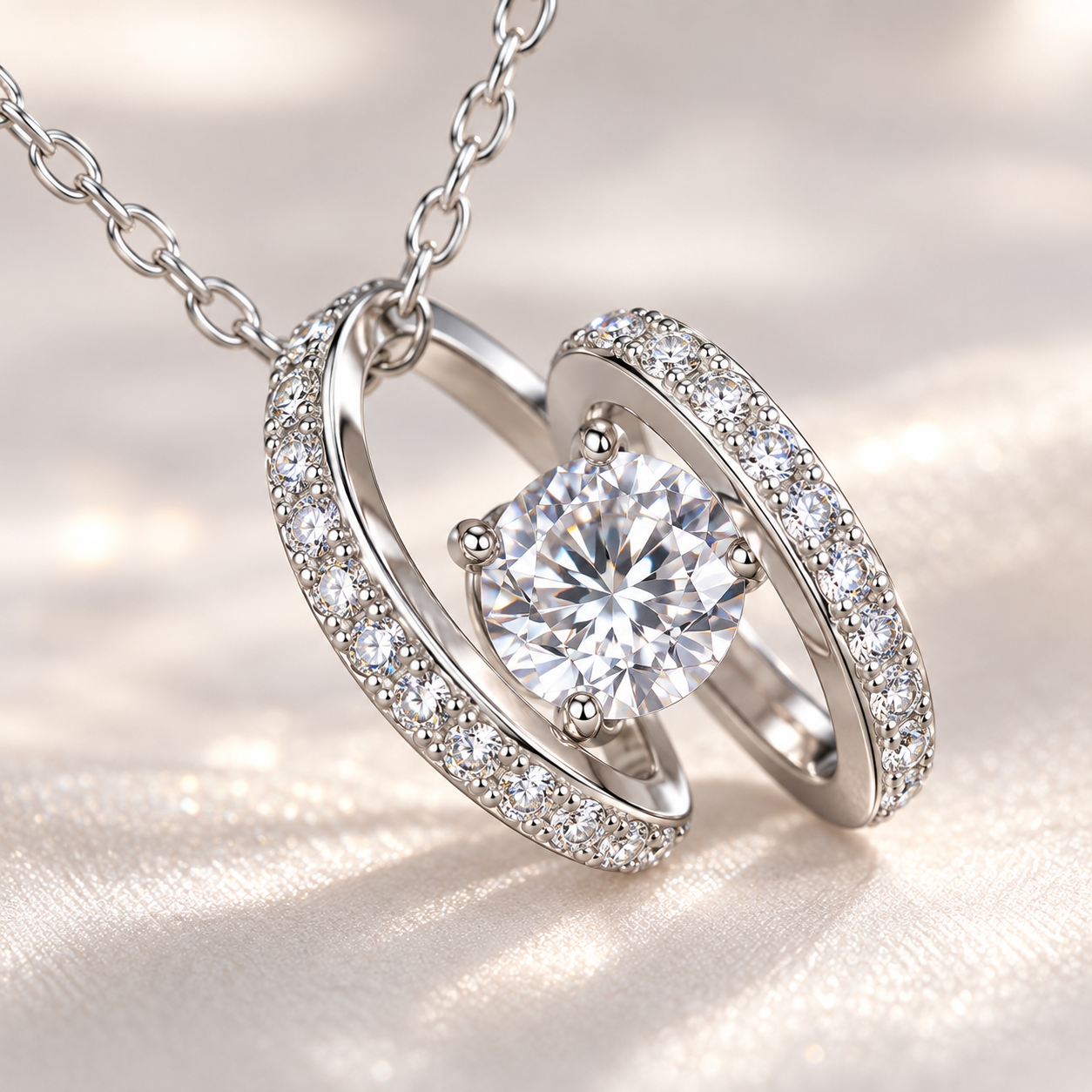 cushion zircon double loop pendant necklace in 925 sterling silver