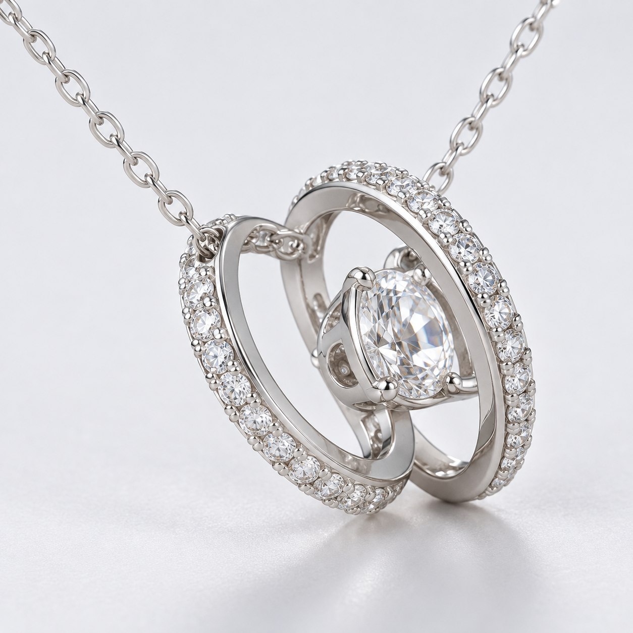 cushion zircon double loop pendant necklace in 925 sterling silver