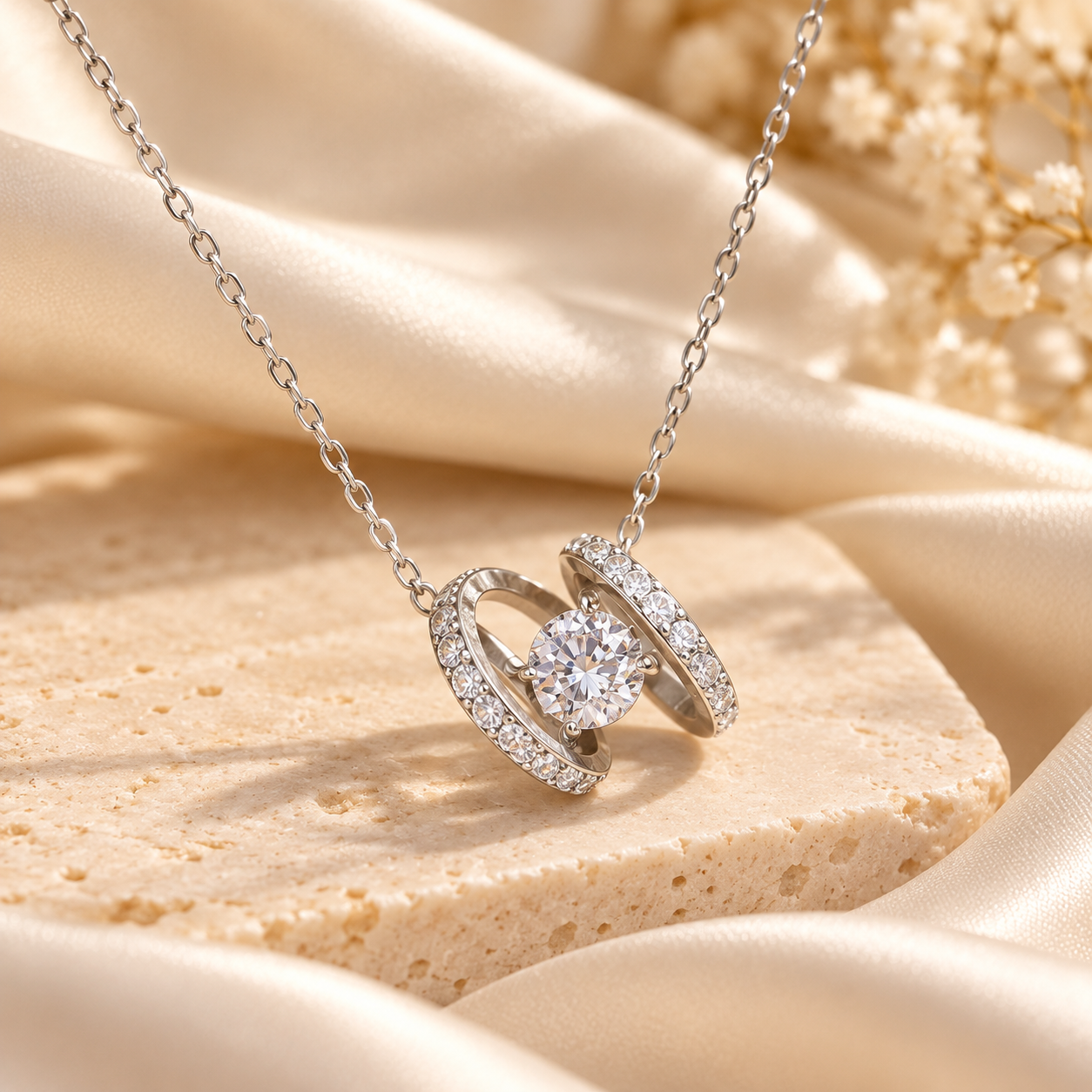 cushion zircon double loop pendant necklace in 925 sterling silver