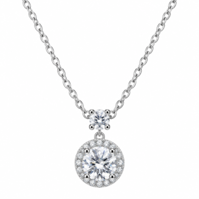 two-stone round zircon pendant necklace in 925 sterling silver