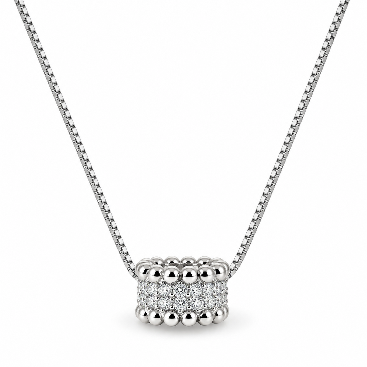 triple-row zircon barrel pendant necklace in 925 sterling silver