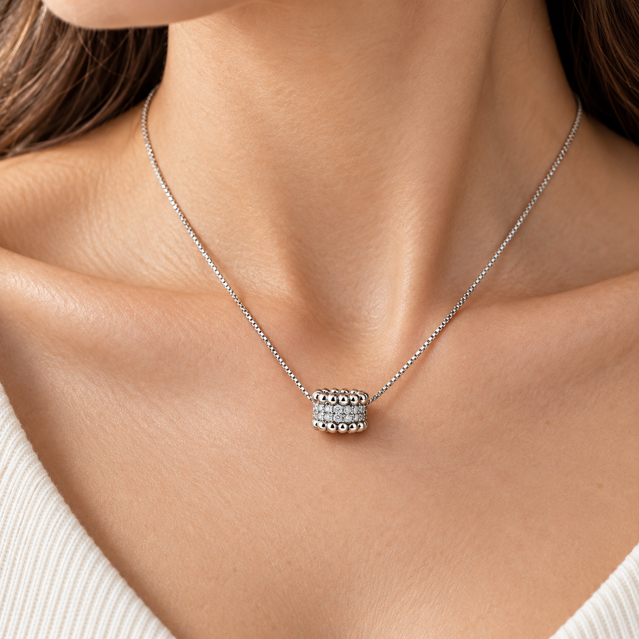 triple-row zircon barrel pendant necklace in 925 sterling silver