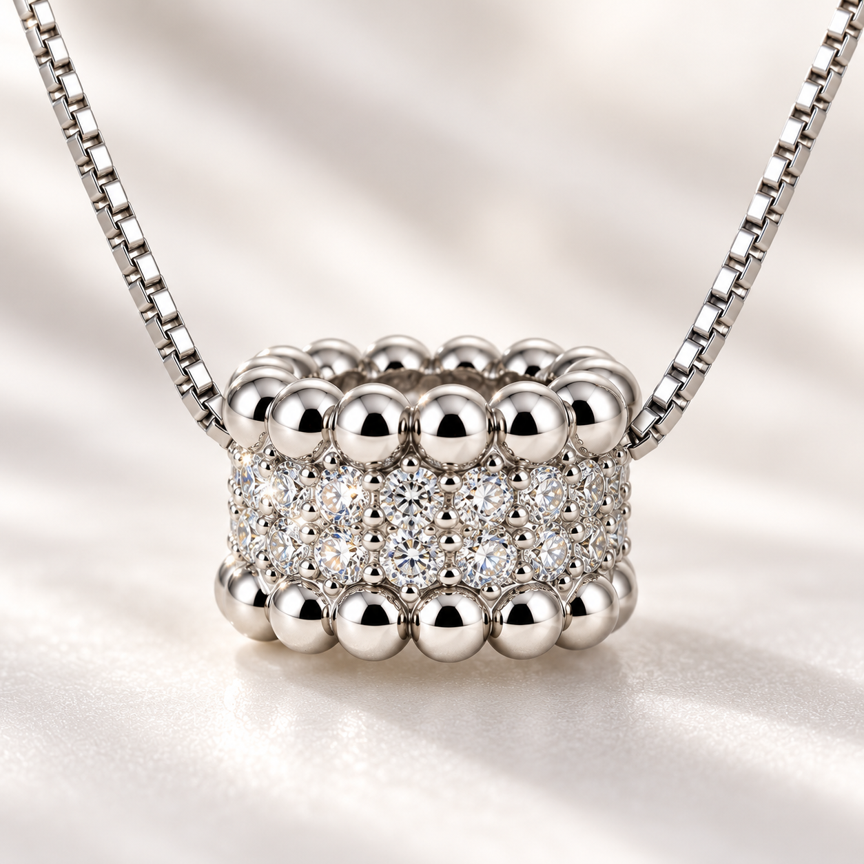 triple-row zircon barrel pendant necklace in 925 sterling silver