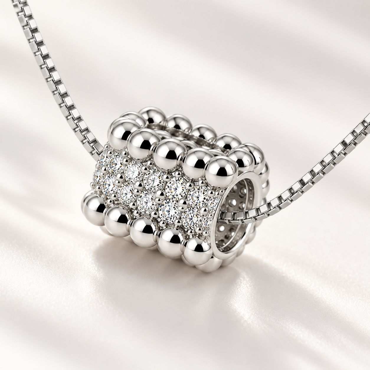 triple-row zircon barrel pendant necklace in 925 sterling silver