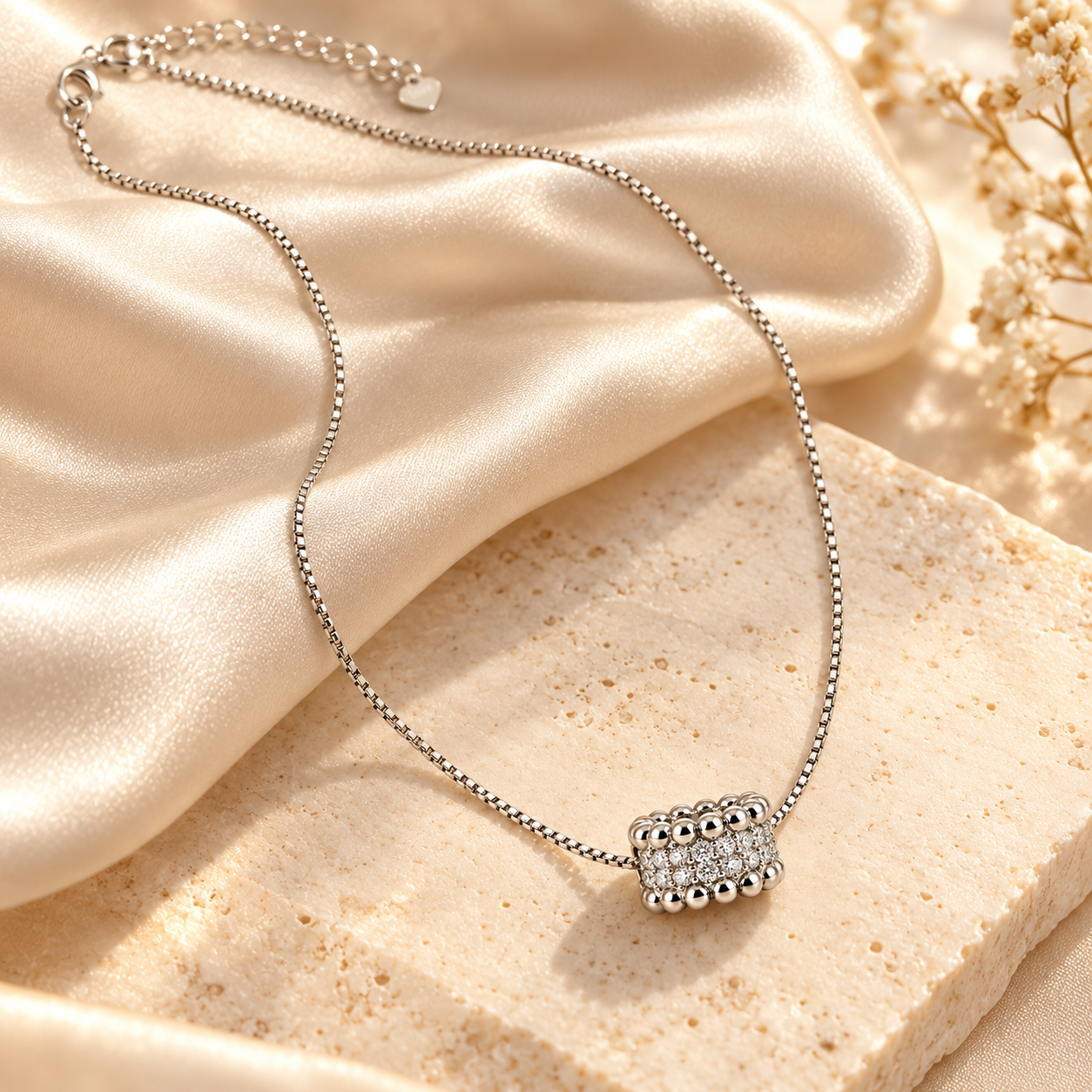 triple-row zircon barrel pendant necklace in 925 sterling silver