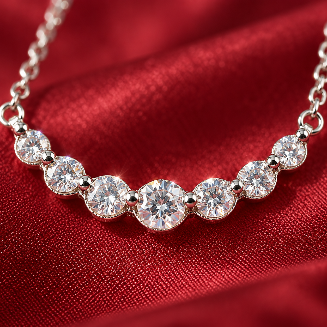 graduated nine-stone zircon necklace in 925 sterling silver