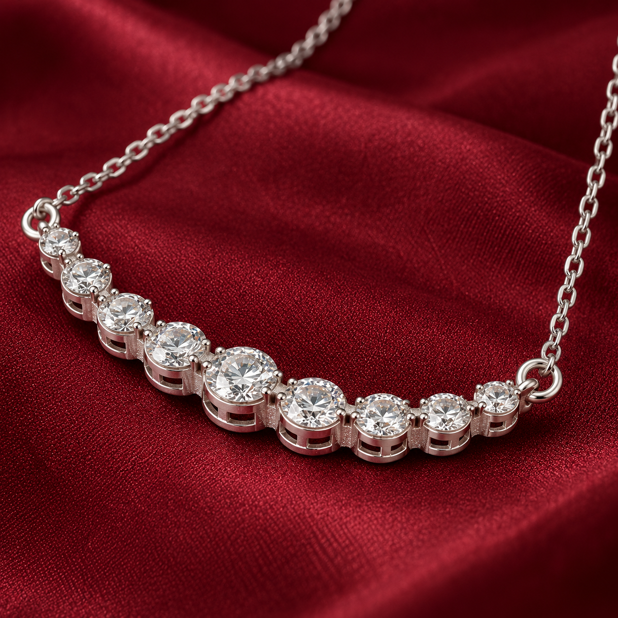 graduated nine-stone zircon necklace in 925 sterling silver