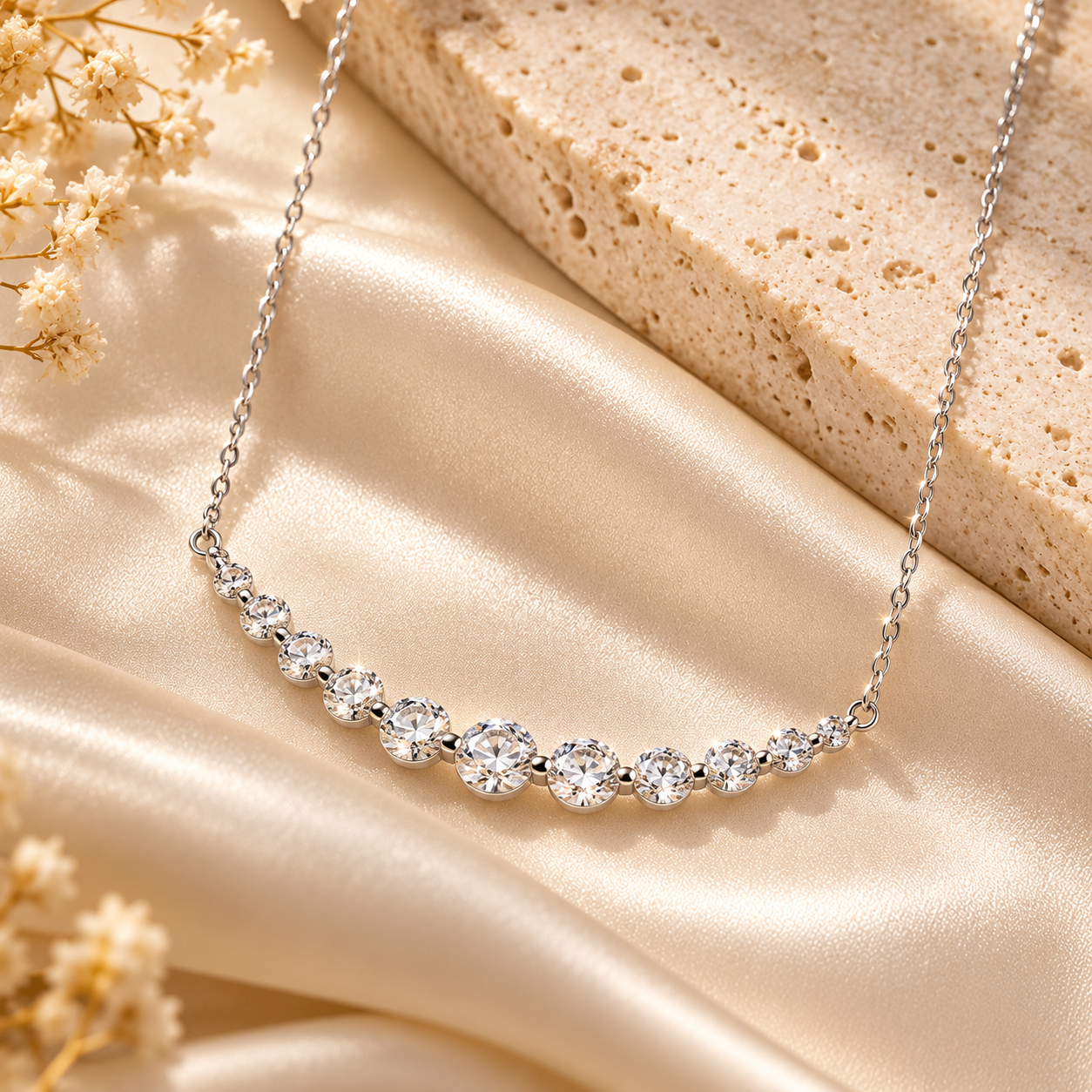 graduated nine-stone zircon necklace in 925 sterling silver