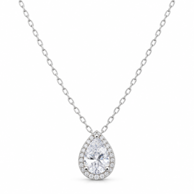 pear-cut halo zircon pendant necklace in 925 sterling silver