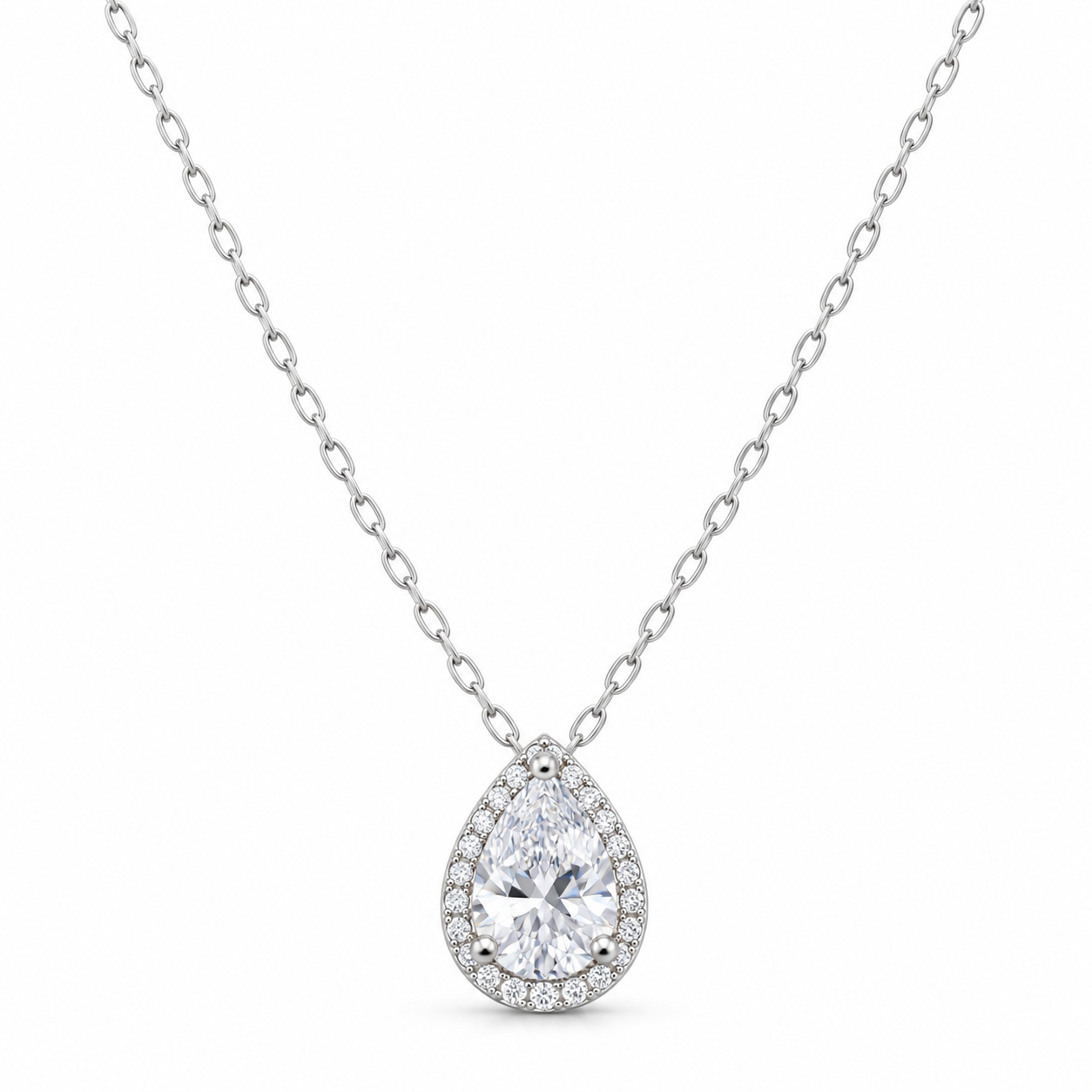 pear-cut halo zircon pendant necklace in 925 sterling silver