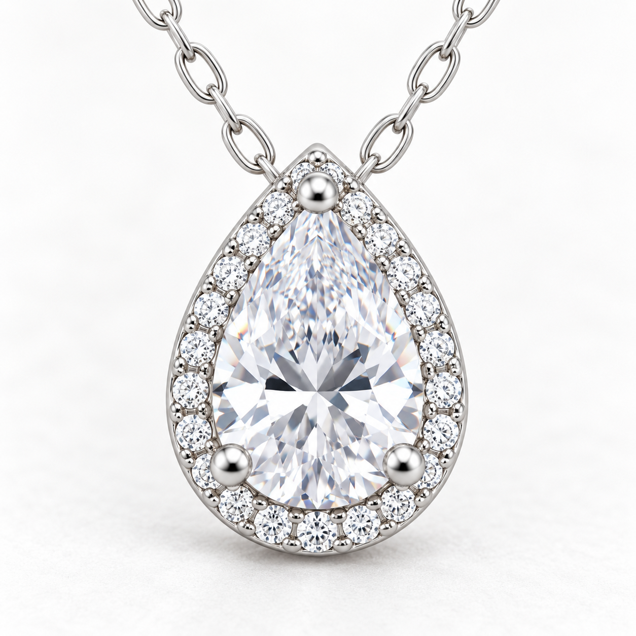 pear-cut halo zircon pendant necklace in 925 sterling silver