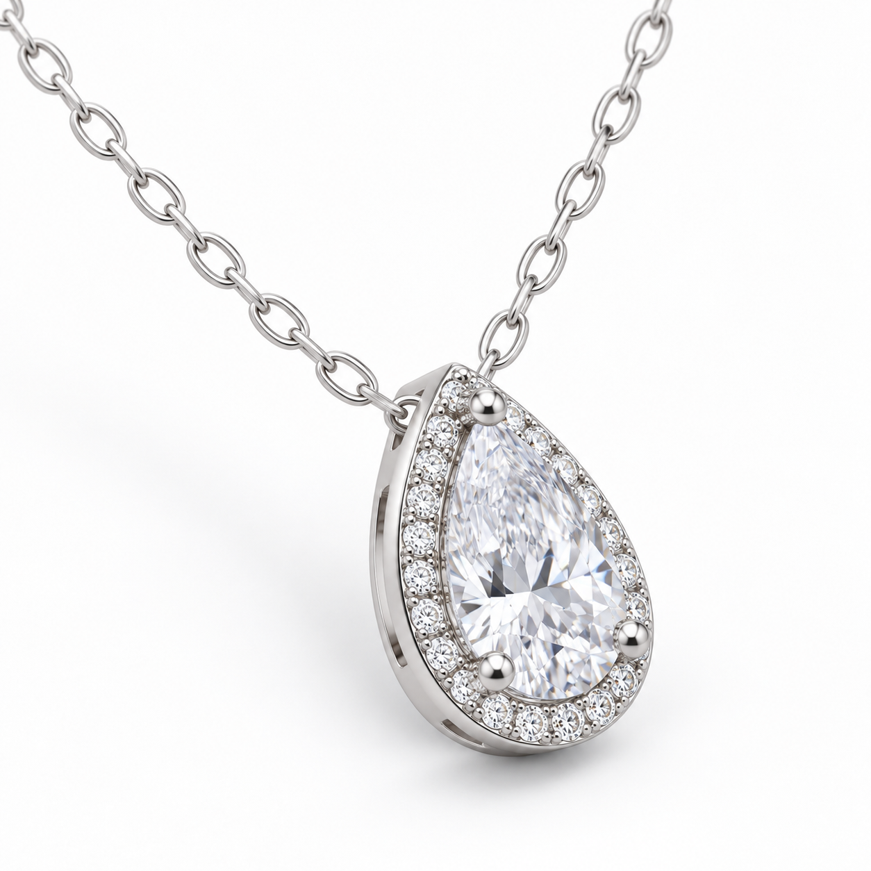 pear-cut halo zircon pendant necklace in 925 sterling silver