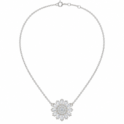 sunburst baguette zircon pendant necklace in 925 sterling silver