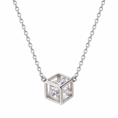 geometric cube zircon pendant necklace in 925 sterling silver