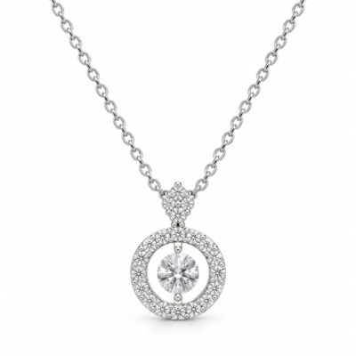 round zircon halo pendant necklace in 925 sterling silver