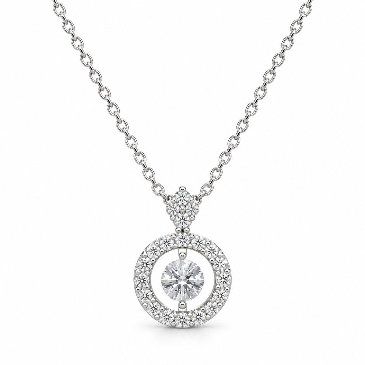 round zircon halo pendant necklace in 925 sterling silver