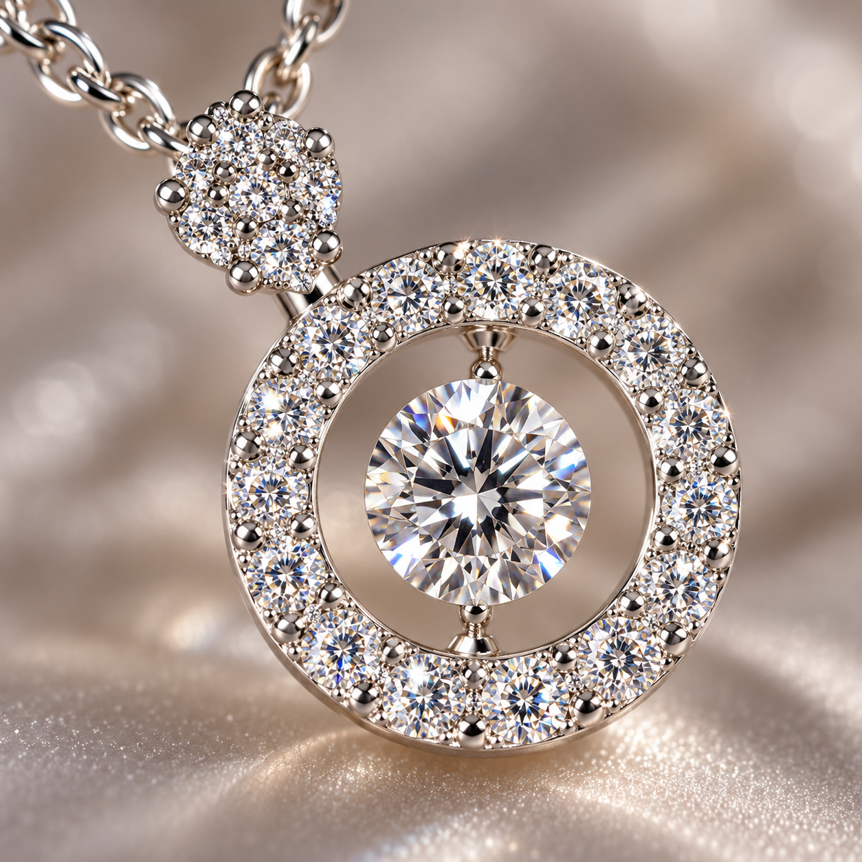 round zircon halo pendant necklace in 925 sterling silver