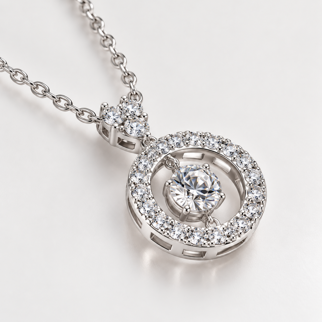 round zircon halo pendant necklace in 925 sterling silver
