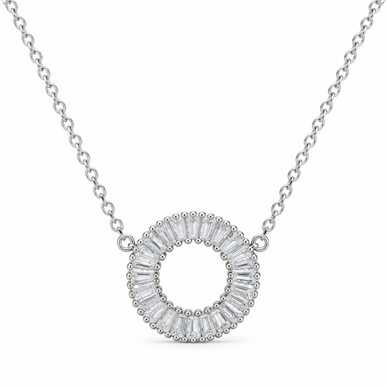 baguette zircon oval halo pendant necklace in 925 sterling silver