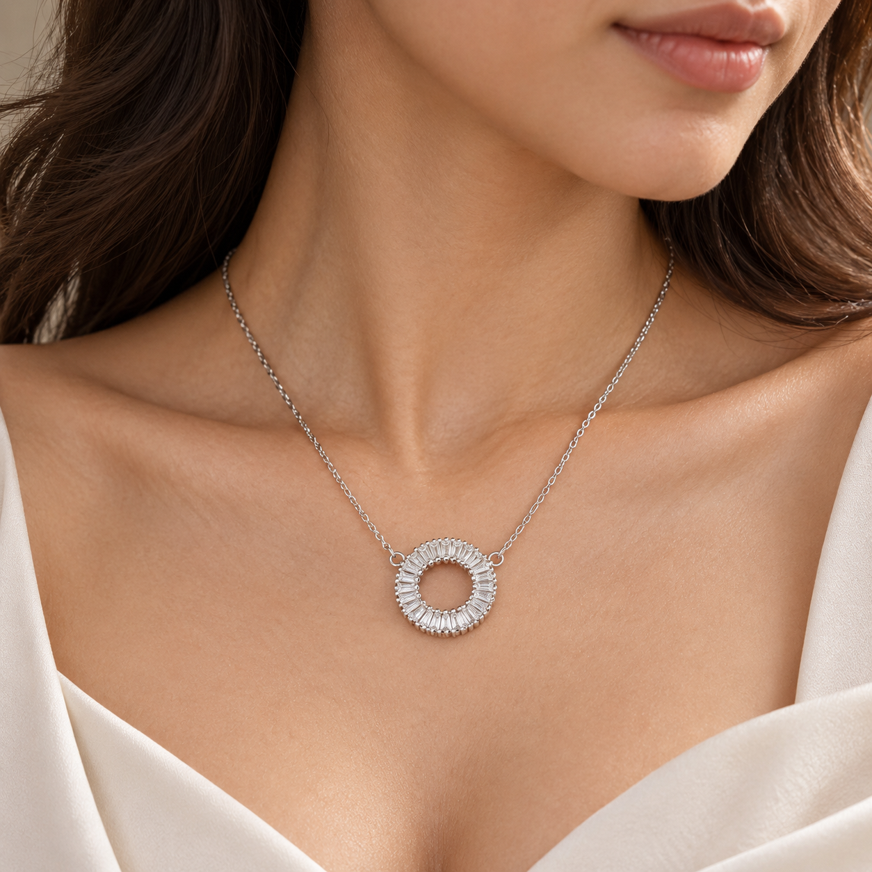 baguette zircon oval halo pendant necklace in 925 sterling silver