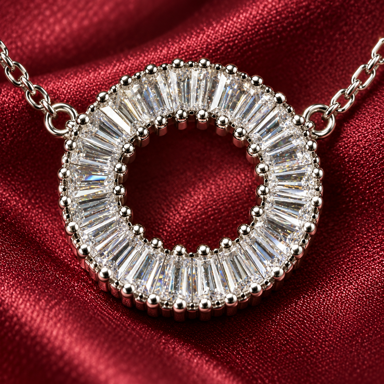 baguette zircon oval halo pendant necklace in 925 sterling silver