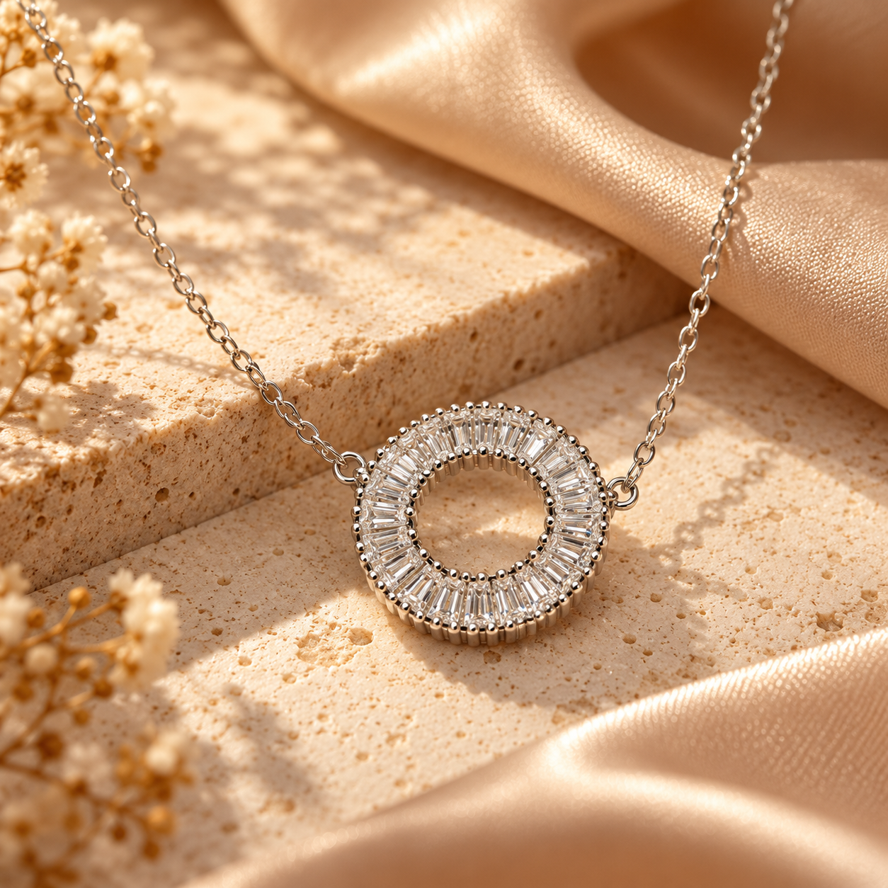 baguette zircon oval halo pendant necklace in 925 sterling silver