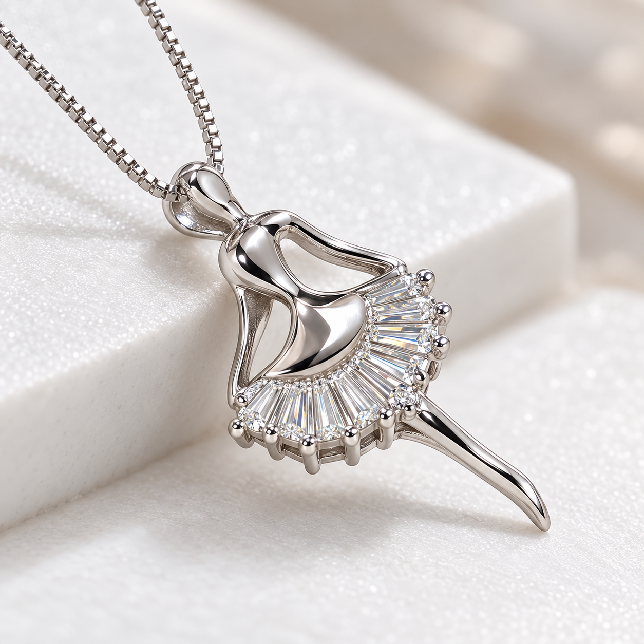 ballerina zircon pendant necklace in 925 sterling silver