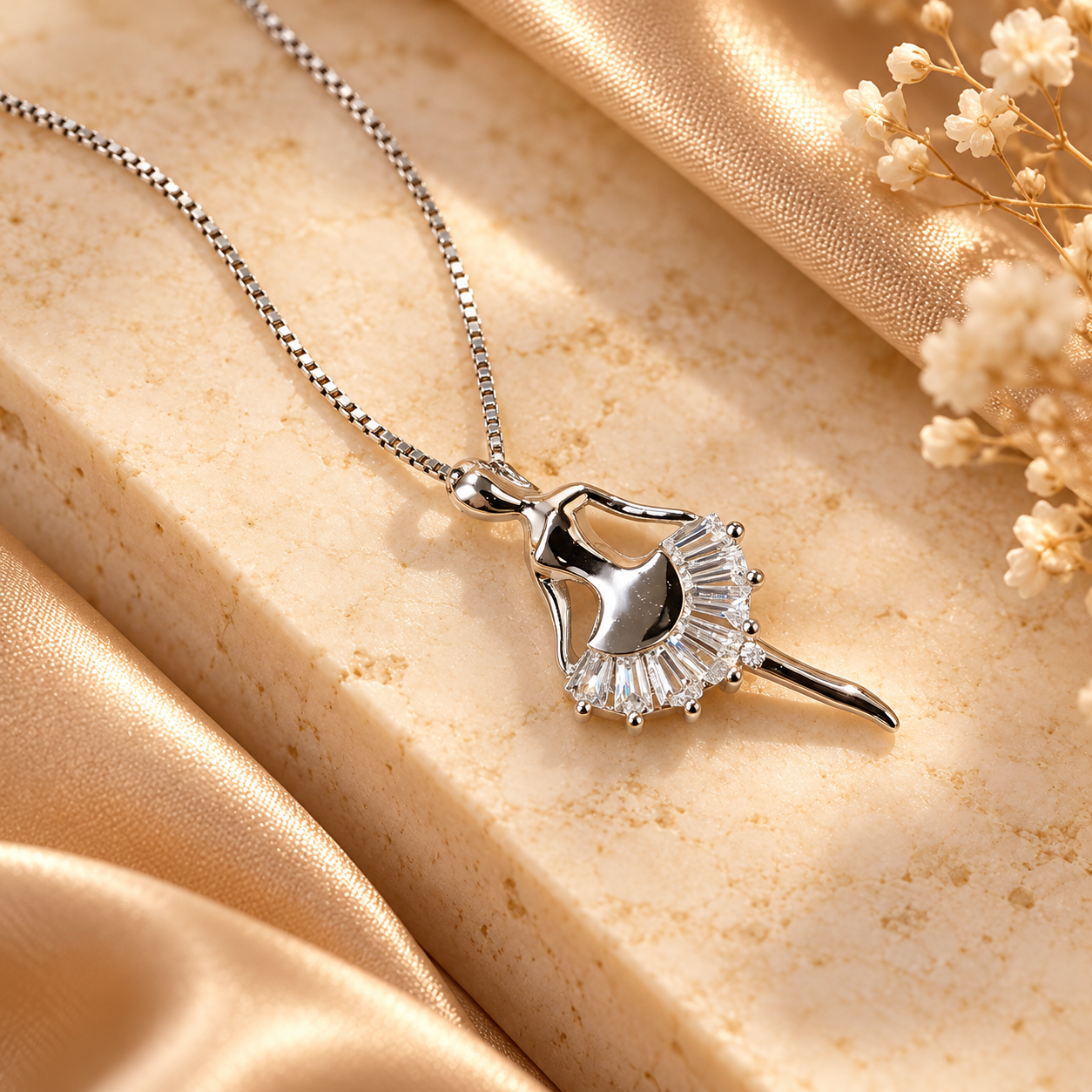 ballerina zircon pendant necklace in 925 sterling silver