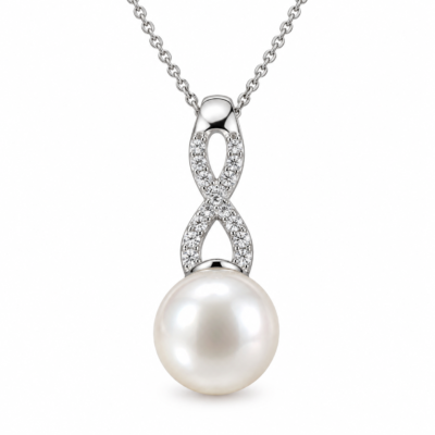 pearl drop zircon twist pendant in 925 sterling silver